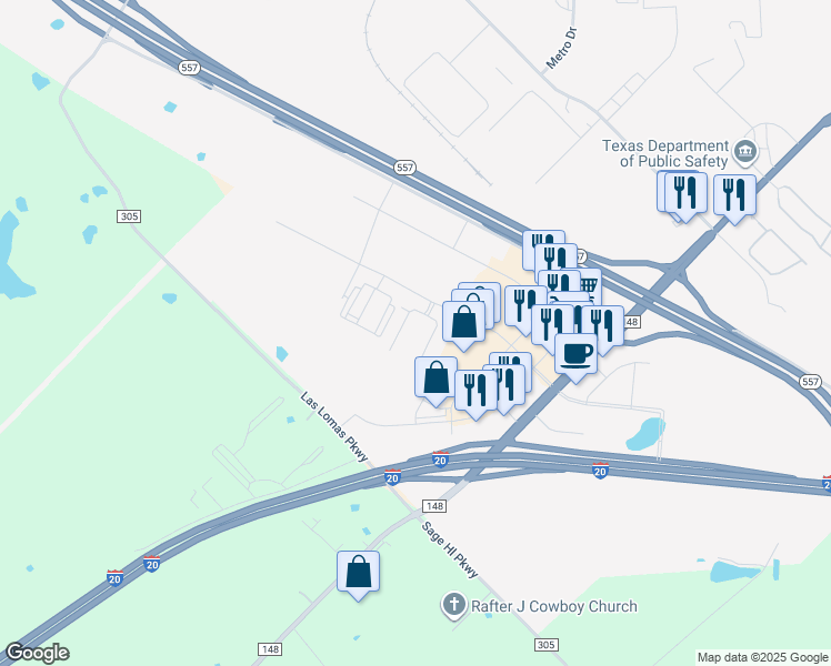 map of restaurants, bars, coffee shops, grocery stores, and more near 660 American Way in Terrell