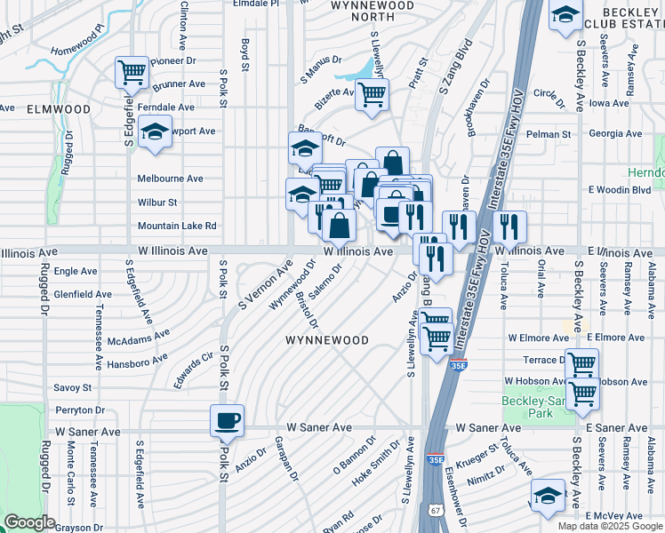 map of restaurants, bars, coffee shops, grocery stores, and more near 2318 Wynnewood Drive in Dallas