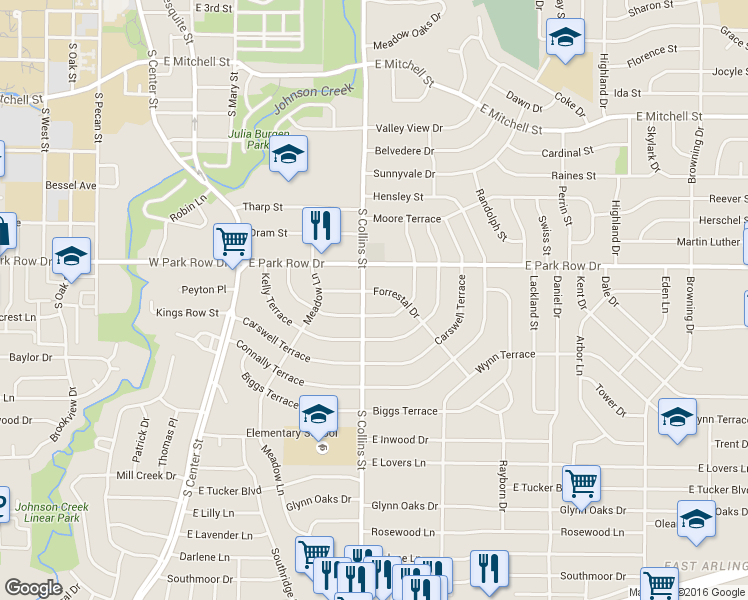 map of restaurants, bars, coffee shops, grocery stores, and more near 1610 Harmon Terrace in Arlington