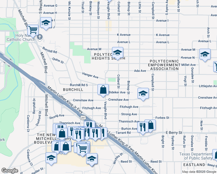 map of restaurants, bars, coffee shops, grocery stores, and more near 3208 Littlejohn Avenue in Fort Worth