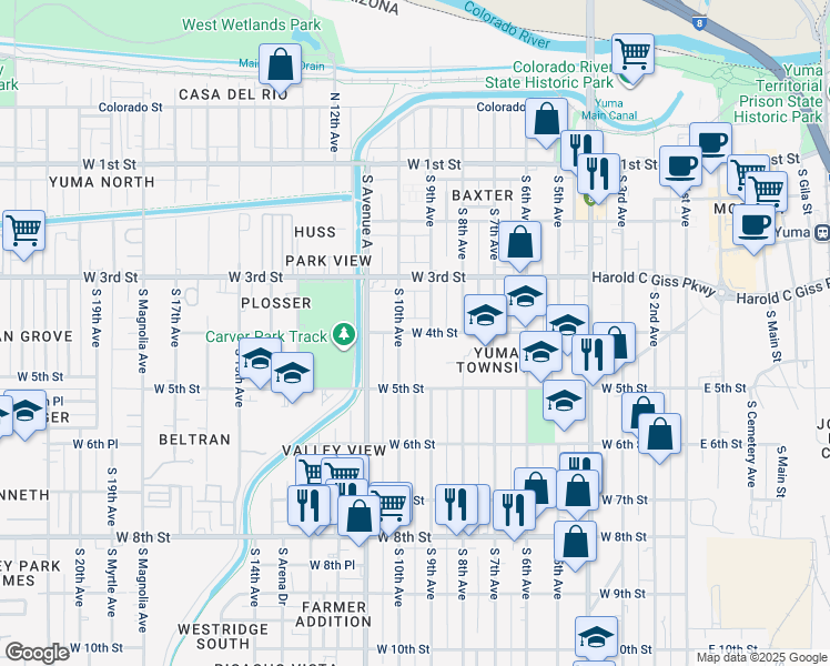 map of restaurants, bars, coffee shops, grocery stores, and more near 400 South 9th Avenue in Yuma