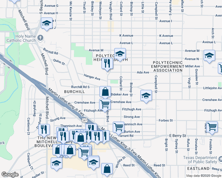 map of restaurants, bars, coffee shops, grocery stores, and more near 3208 Littlejohn Avenue in Fort Worth