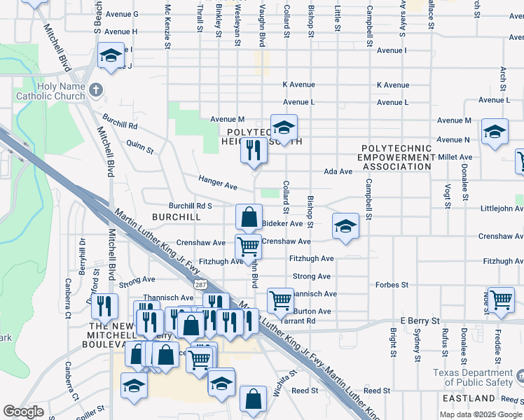 map of restaurants, bars, coffee shops, grocery stores, and more near 3208 Littlejohn Avenue in Fort Worth