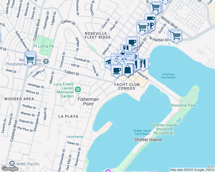 map of restaurants, bars, coffee shops, grocery stores, and more near 926 Rosecrans Street in San Diego