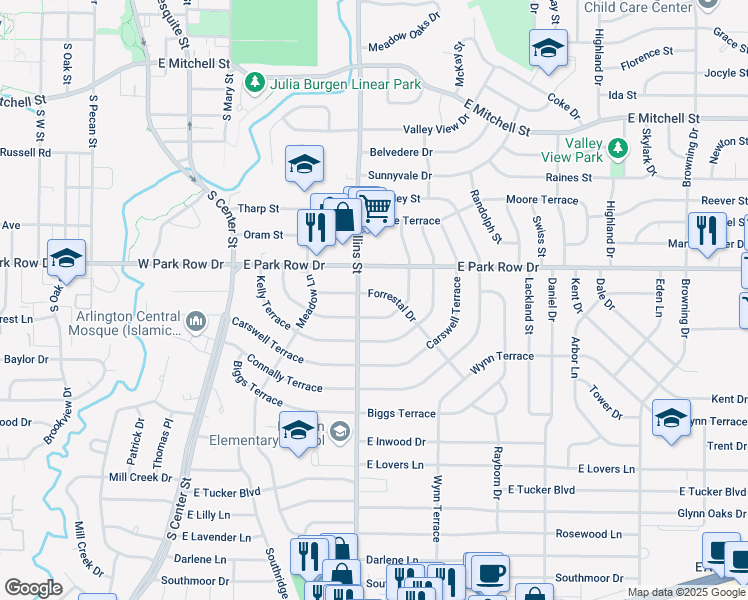 map of restaurants, bars, coffee shops, grocery stores, and more near 1610 Harmon Terrace in Arlington