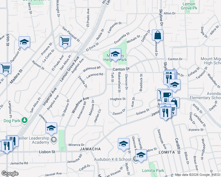 map of restaurants, bars, coffee shops, grocery stores, and more near 1531 Woodrow Avenue in San Diego