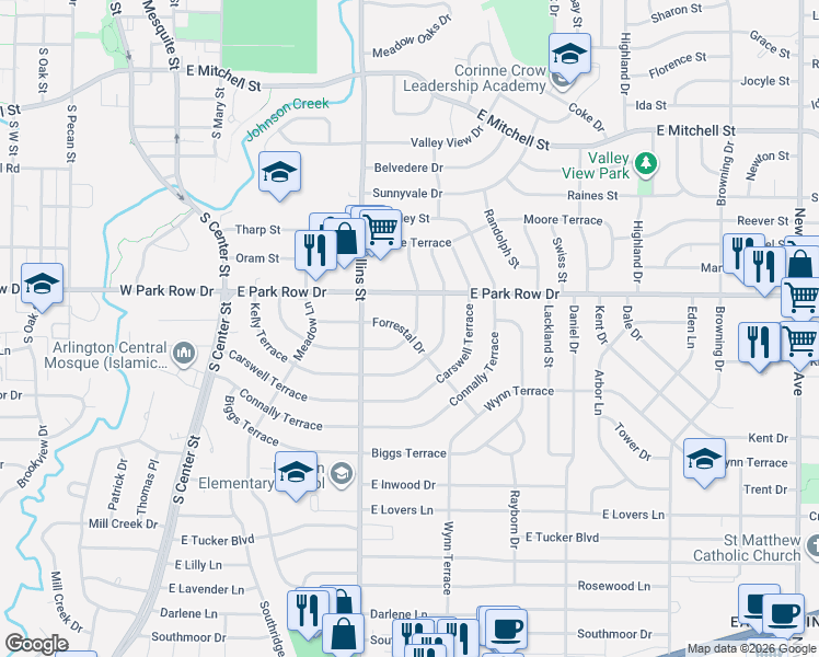 map of restaurants, bars, coffee shops, grocery stores, and more near 1515 Harmon Terrace in Arlington