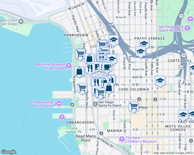 map of restaurants, bars, coffee shops, grocery stores, and more near 1388 Kettner Boulevard in San Diego