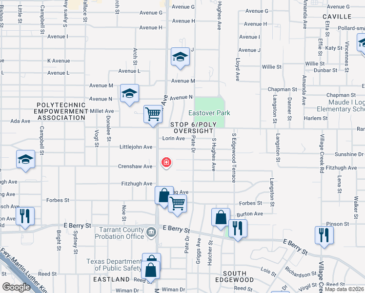 map of restaurants, bars, coffee shops, grocery stores, and more near 4241 Littlejohn Avenue in Fort Worth