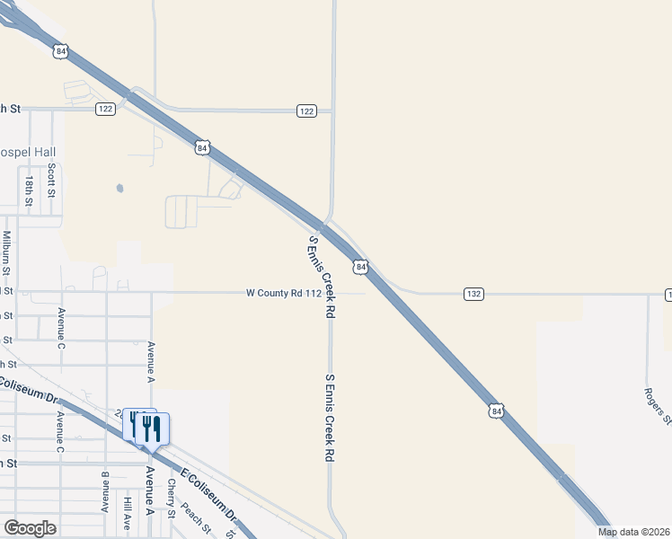 map of restaurants, bars, coffee shops, grocery stores, and more near 26 East County Road 112 in Snyder