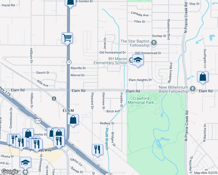 map of restaurants, bars, coffee shops, grocery stores, and more near 500 Booth Lane in Dallas