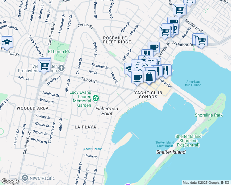 map of restaurants, bars, coffee shops, grocery stores, and more near 882 Armada Terrace in San Diego