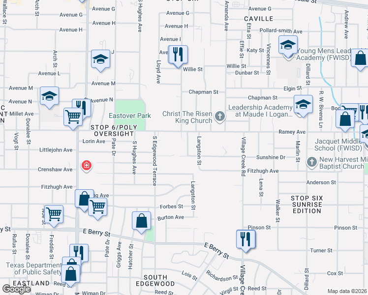 map of restaurants, bars, coffee shops, grocery stores, and more near 2520 Sheraton Drive in Fort Worth