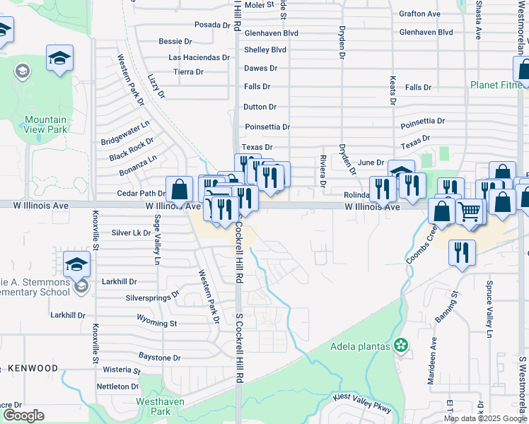 map of restaurants, bars, coffee shops, grocery stores, and more near 4234 West Illinois Avenue in Dallas