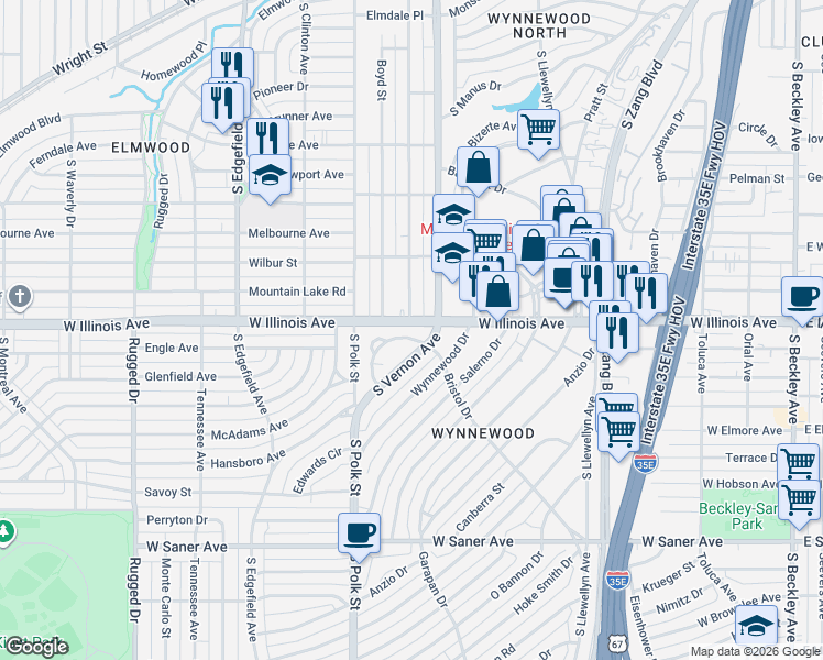 map of restaurants, bars, coffee shops, grocery stores, and more near 932 Dewitt Circle in Dallas
