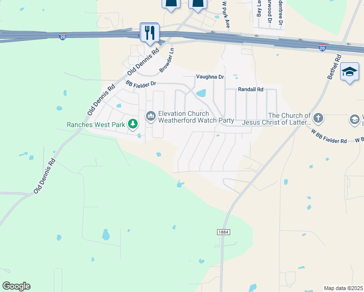 map of restaurants, bars, coffee shops, grocery stores, and more near 2549 Silver Fox Trail in Hudson Oaks
