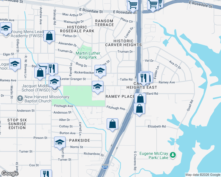 map of restaurants, bars, coffee shops, grocery stores, and more near 5932 McKaskle Drive in Fort Worth