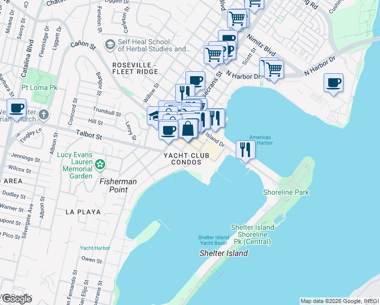 map of restaurants, bars, coffee shops, grocery stores, and more near 2828 Upshur Street in San Diego