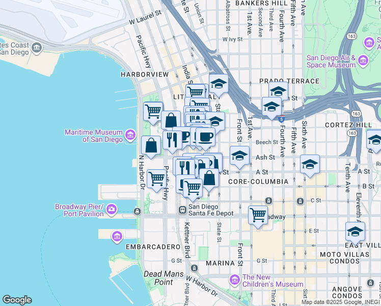 map of restaurants, bars, coffee shops, grocery stores, and more near 1050 Kettner Boulevard in San Diego