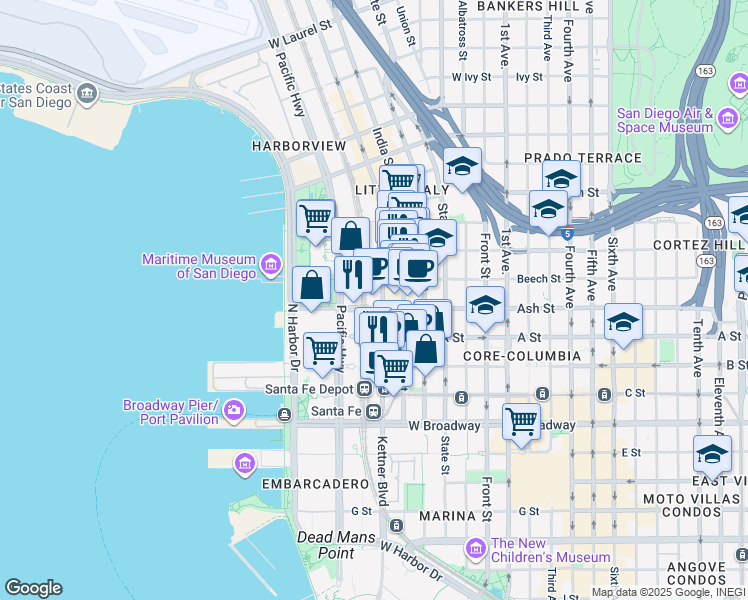 map of restaurants, bars, coffee shops, grocery stores, and more near 1420 Kettner Boulevard in San Diego