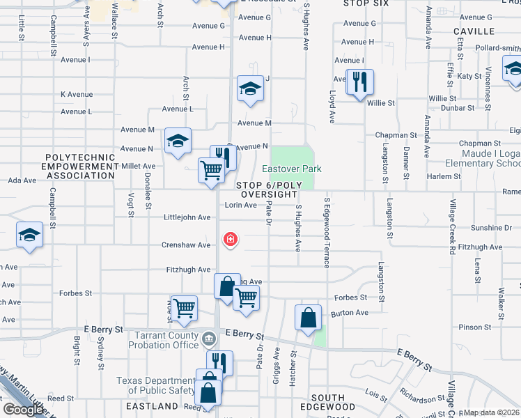 map of restaurants, bars, coffee shops, grocery stores, and more near 4248 Lorin Avenue in Fort Worth