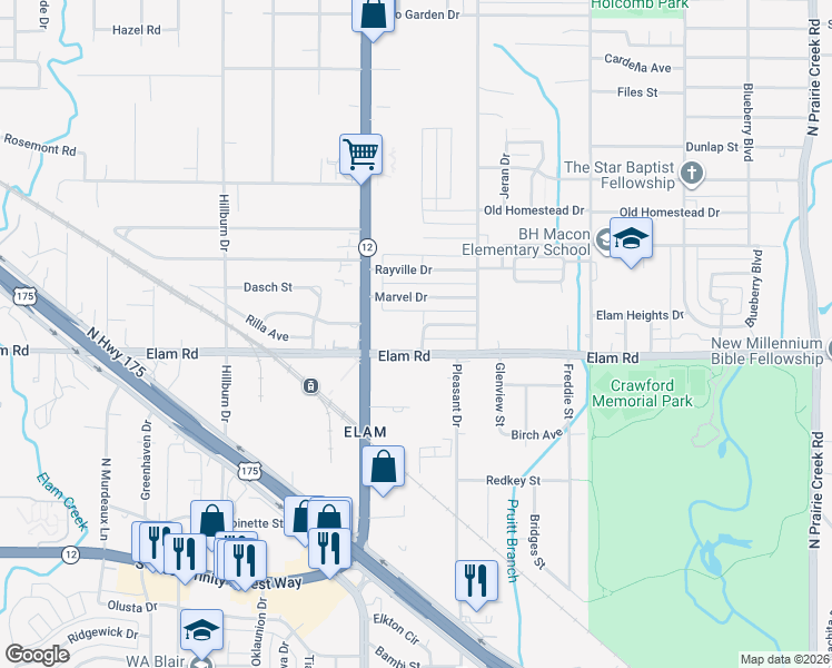 map of restaurants, bars, coffee shops, grocery stores, and more near 8131 Wes Hodges Road in Dallas