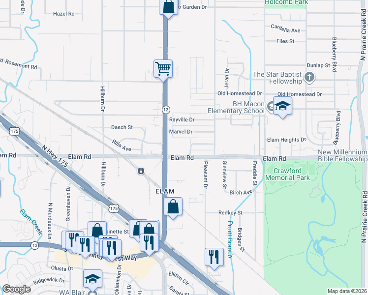 map of restaurants, bars, coffee shops, grocery stores, and more near 8131 Wes Hodges Road in Dallas