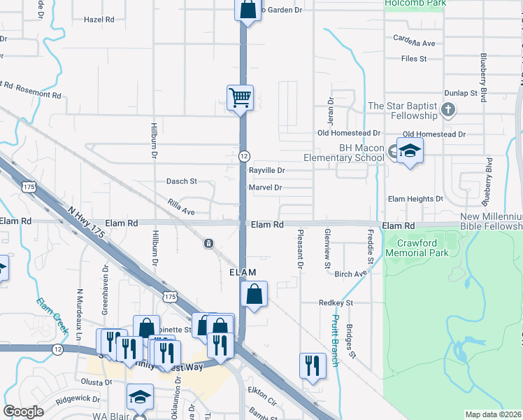 map of restaurants, bars, coffee shops, grocery stores, and more near 538 South Buckner Boulevard in Dallas
