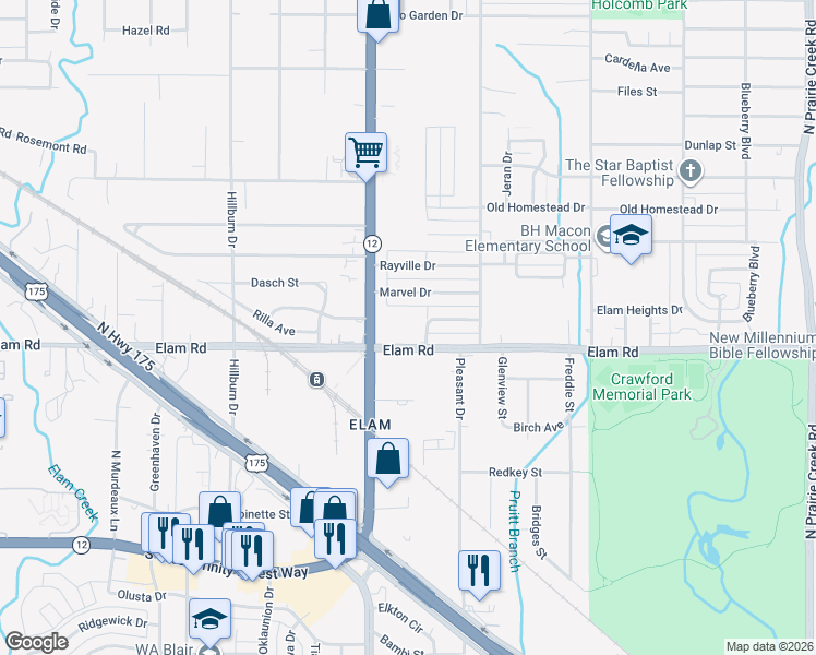 map of restaurants, bars, coffee shops, grocery stores, and more near 8131 Wes Hodges Road in Dallas
