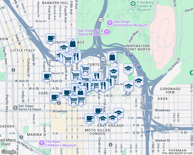 map of restaurants, bars, coffee shops, grocery stores, and more near 1441 9th Avenue in San Diego