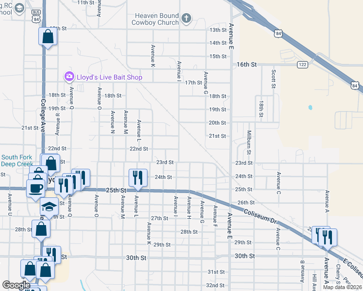map of restaurants, bars, coffee shops, grocery stores, and more near 900-1098 21st Street in Snyder