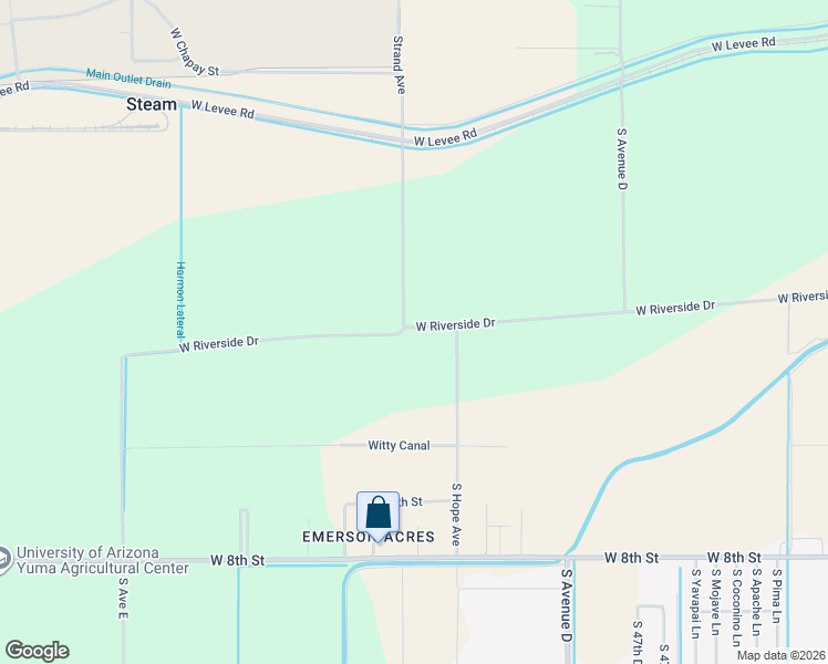 map of restaurants, bars, coffee shops, grocery stores, and more near 5301-5399 West Riverside Drive in Yuma