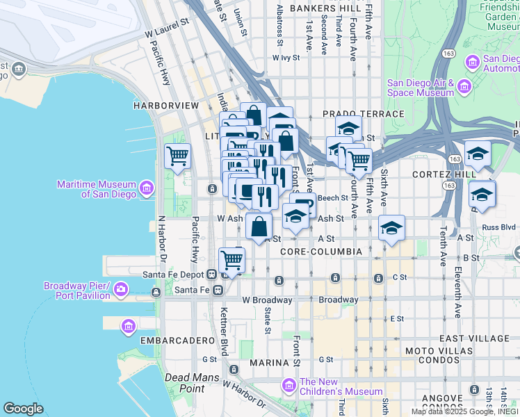 map of restaurants, bars, coffee shops, grocery stores, and more near 1500 State Street in San Diego