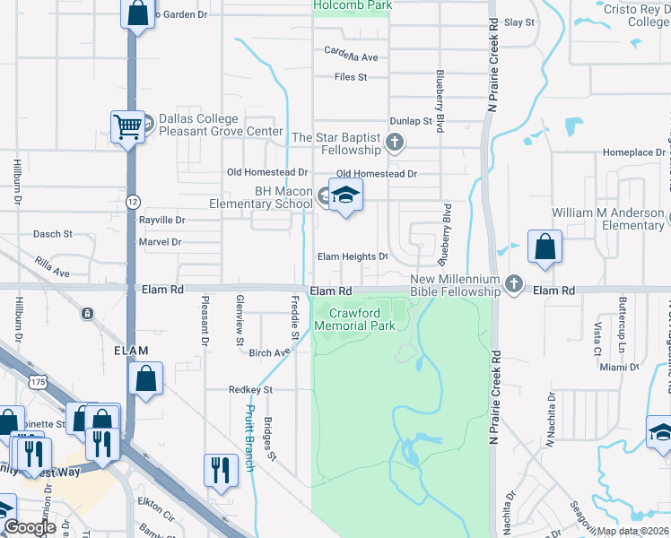 map of restaurants, bars, coffee shops, grocery stores, and more near 8519 Elam Heights Drive in Dallas