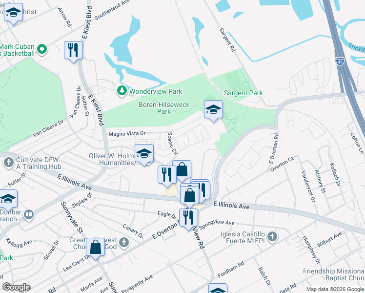 map of restaurants, bars, coffee shops, grocery stores, and more near 2837 King Cole Court in Dallas
