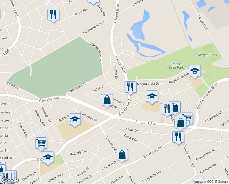 map of restaurants, bars, coffee shops, grocery stores, and more near 2261 Narboe Street in Dallas