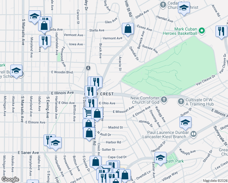 map of restaurants, bars, coffee shops, grocery stores, and more near 2207 Belknap Avenue in Dallas