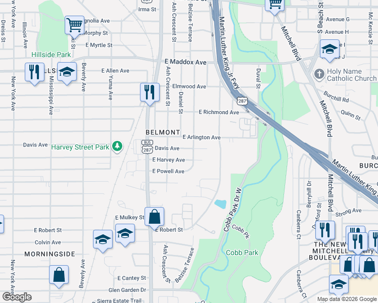 map of restaurants, bars, coffee shops, grocery stores, and more near 1745 Davis Avenue in Fort Worth