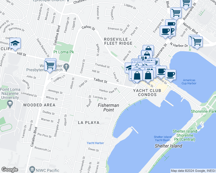 map of restaurants, bars, coffee shops, grocery stores, and more near 930 Runnymead Lane in San Diego