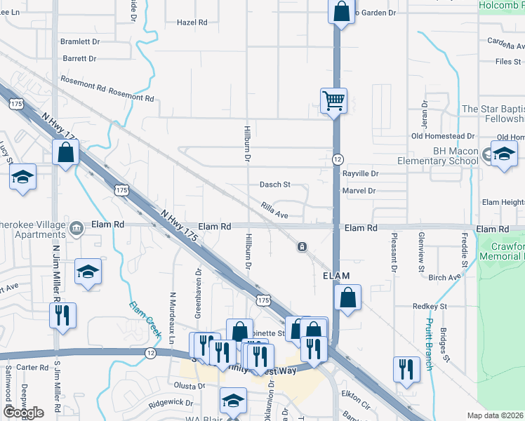 map of restaurants, bars, coffee shops, grocery stores, and more near 7911 Wes Hodges Road in Dallas