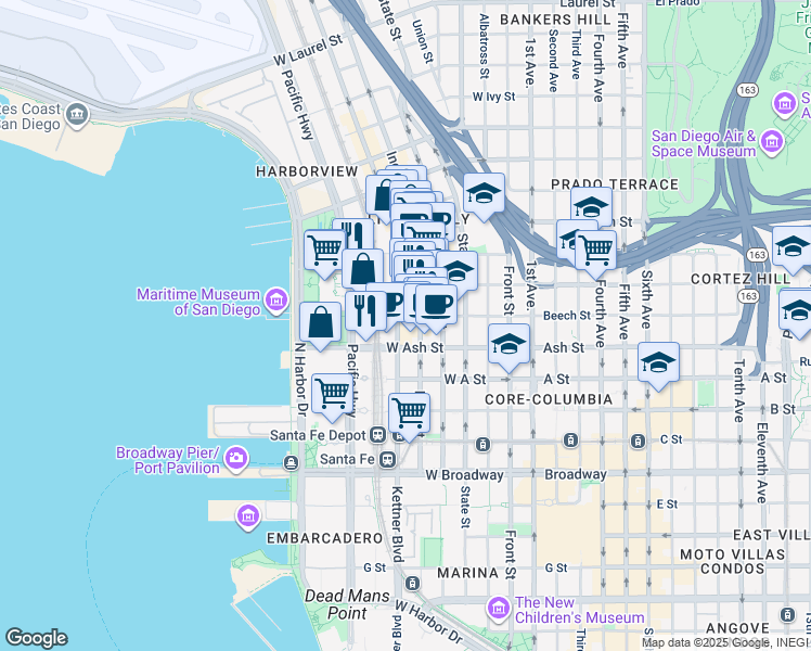 map of restaurants, bars, coffee shops, grocery stores, and more near in San Diego