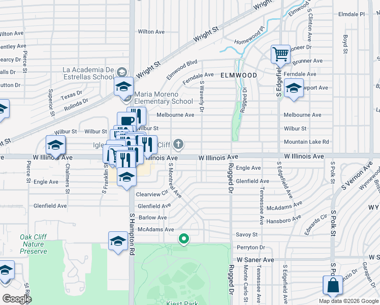 map of restaurants, bars, coffee shops, grocery stores, and more near 1918 Mountain Lake Road in Dallas