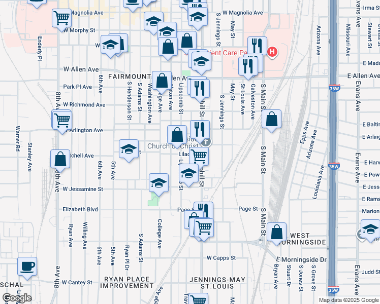 map of restaurants, bars, coffee shops, grocery stores, and more near 800 Lilac Street in Fort Worth