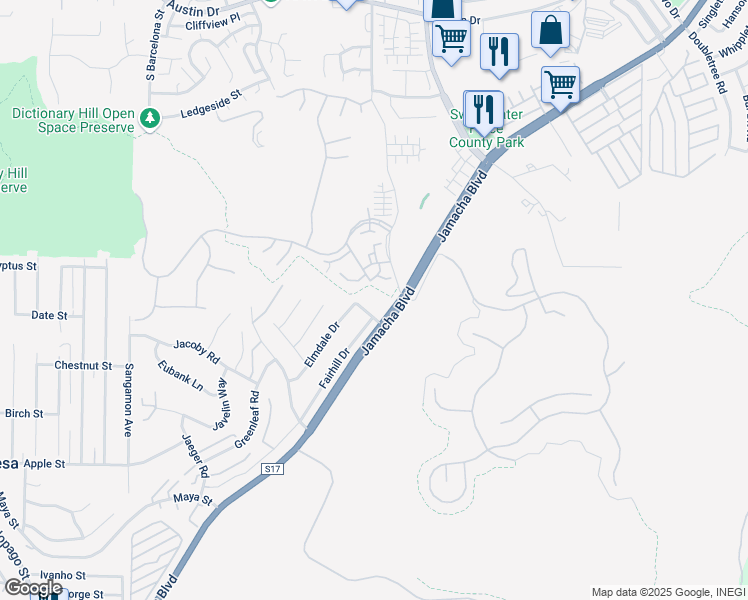 map of restaurants, bars, coffee shops, grocery stores, and more near 10430 Jamacha Boulevard in Spring Valley