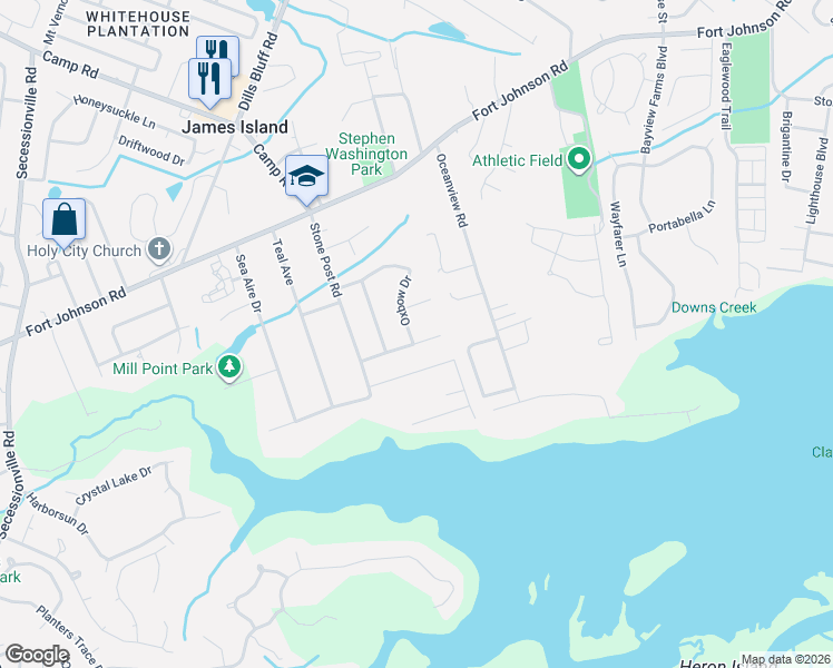 map of restaurants, bars, coffee shops, grocery stores, and more near 1140 Wyndham Road in Charleston
