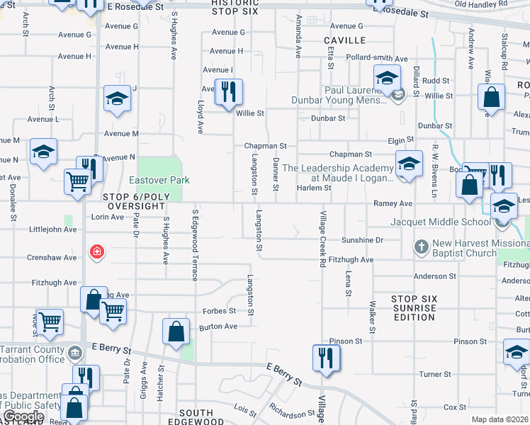 map of restaurants, bars, coffee shops, grocery stores, and more near 4724 Ramey Avenue in Fort Worth