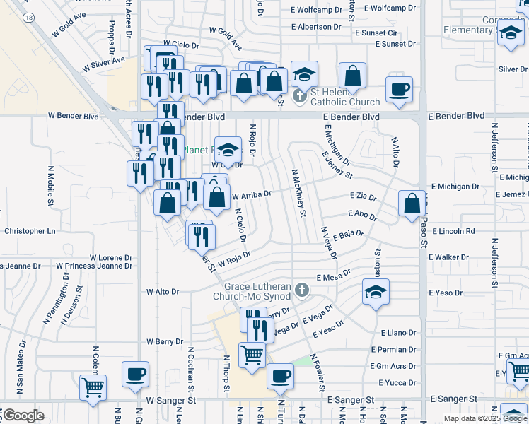 map of restaurants, bars, coffee shops, grocery stores, and more near 1909-1919 N Rojo Dr in Hobbs