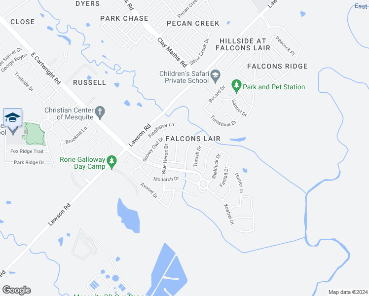 map of restaurants, bars, coffee shops, grocery stores, and more near 2817 Goldfinch Drive in Mesquite