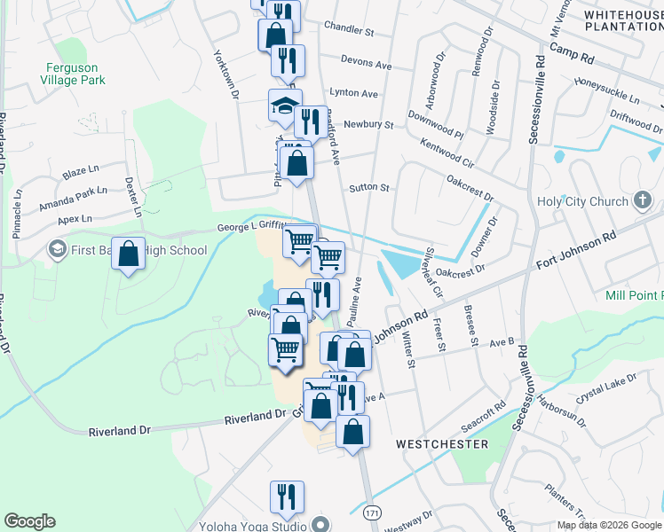 map of restaurants, bars, coffee shops, grocery stores, and more near 1216 State Highway 171 in Charleston