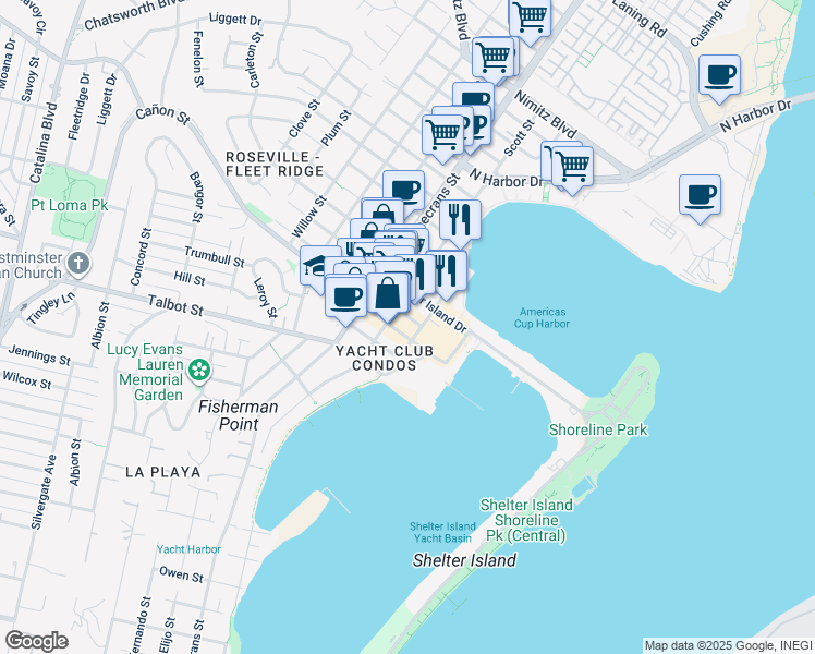 map of restaurants, bars, coffee shops, grocery stores, and more near 2814 Cañon Street in San Diego